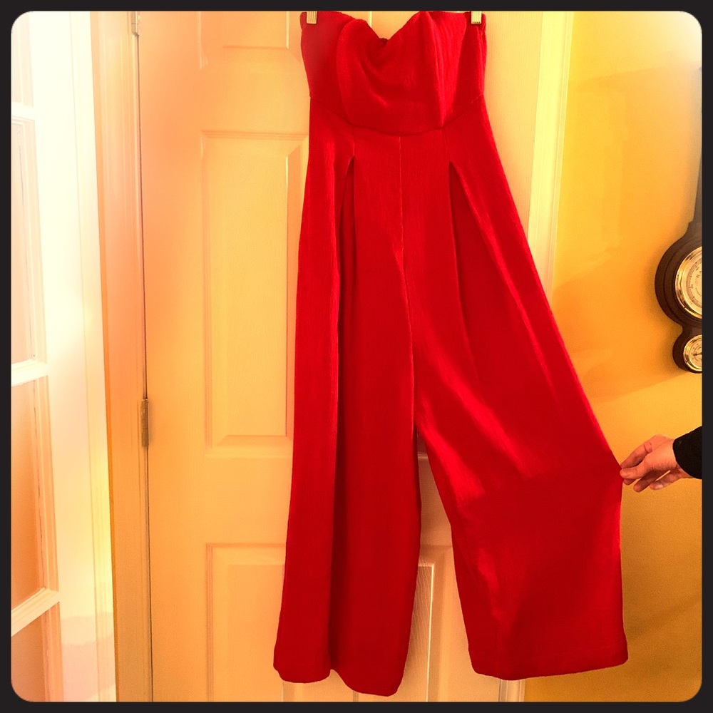 Red wide leg jumpsuit